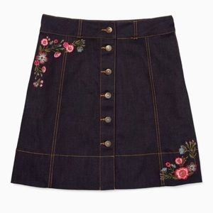 Kate Spade Embroidered Denim Skirt A-Line Floral Size 2 Boho Designer
